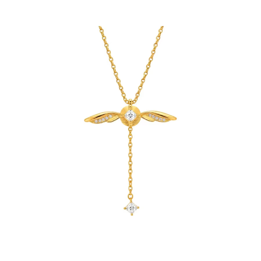 French Light Luxury Style Zircon Wings Pendant Necklace Bamboo Chain Fashion All-Match Jewelry for Women
